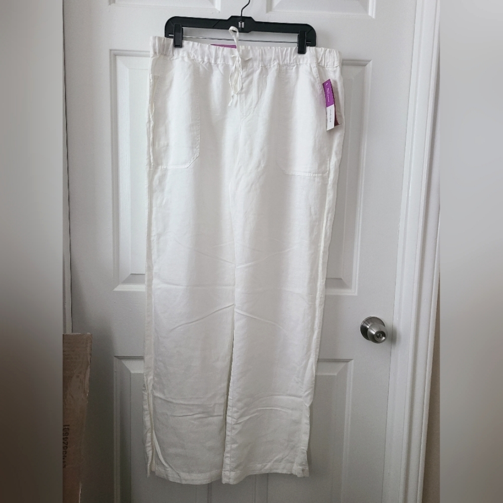 SZ L French/Off White Linen Pants NWT